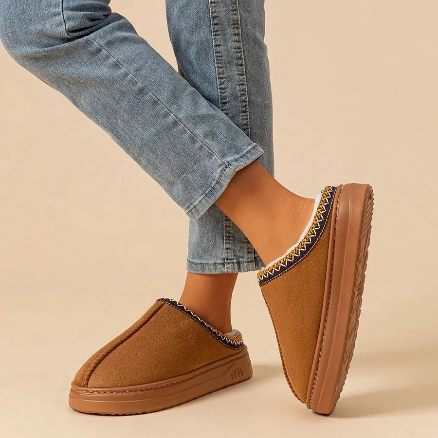 Fleece Thick Sole Outdoor Slip-On Cotton Moccasin Winter New Women's Snow Boots Shoes